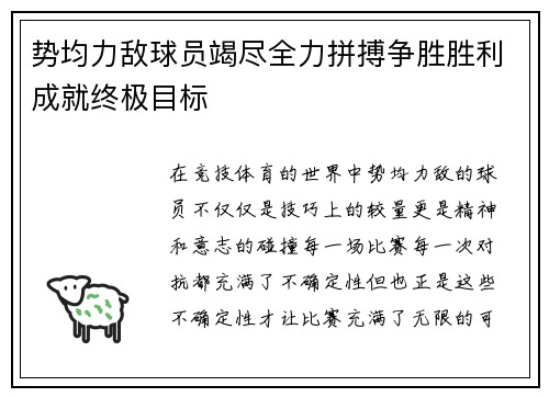 势均力敌球员竭尽全力拼搏争胜胜利成就终极目标