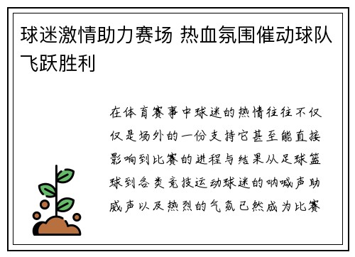 球迷激情助力赛场 热血氛围催动球队飞跃胜利