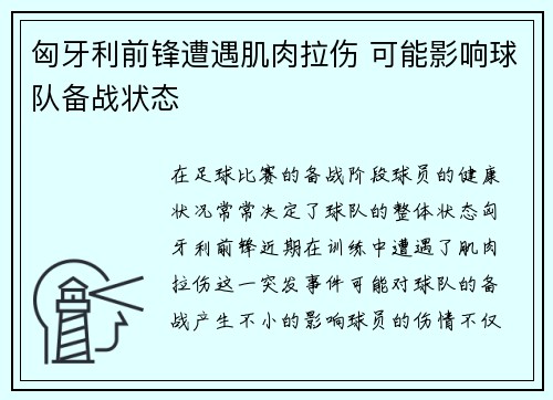 匈牙利前锋遭遇肌肉拉伤 可能影响球队备战状态